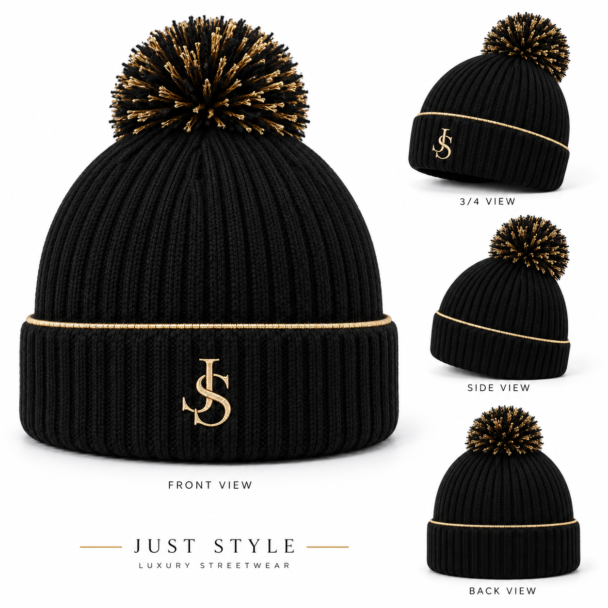 Just Style Luxury Beanie – Black & Gold