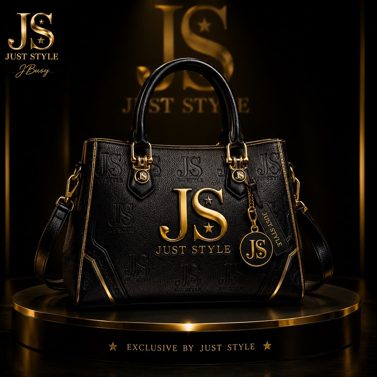 Just Style Luxury Monogram Handbag – Black & Gold