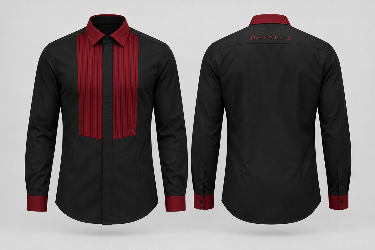 Just Style Official Men’s Black Cherry Pleated-Placket Dress Shirt