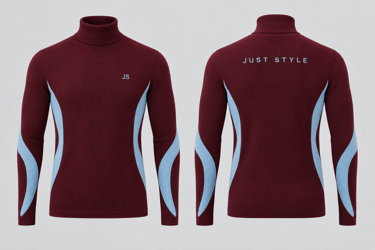 Just Style Official Men’s Burgundy Ice Rib-Panel Turtleneck