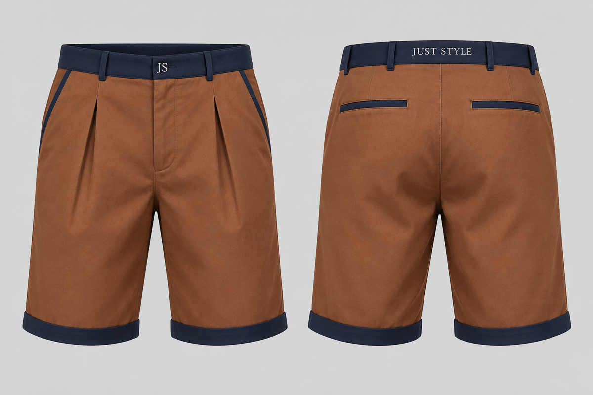 Just Style Official Men’s Copper Navy Inverted-Pleat Walking Shorts