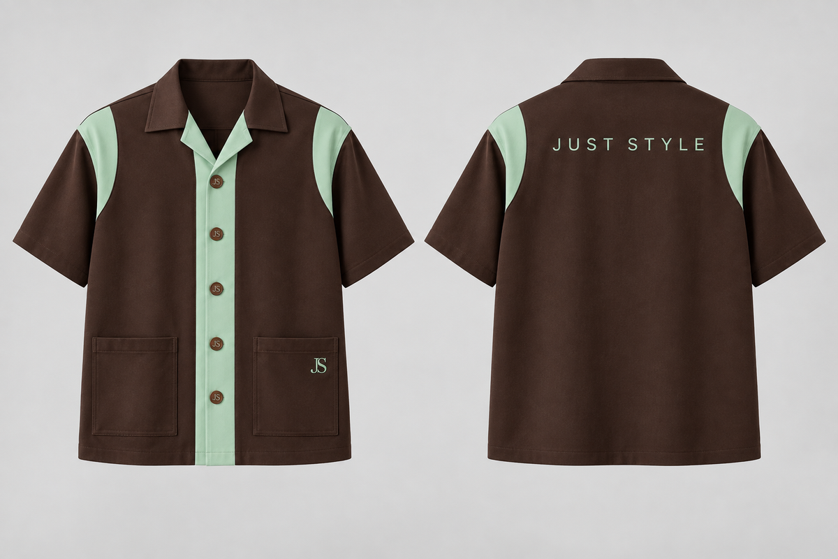 Just Style Official Men’s Espresso Mint Bowling-Collar Shirt