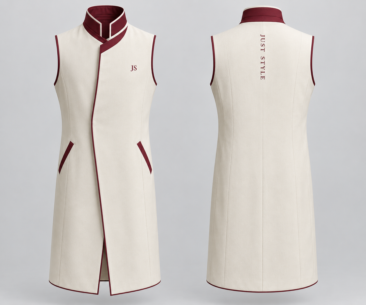 Just Style Official Men’s Ivory Oxblood Layered-Collar Longline Vest