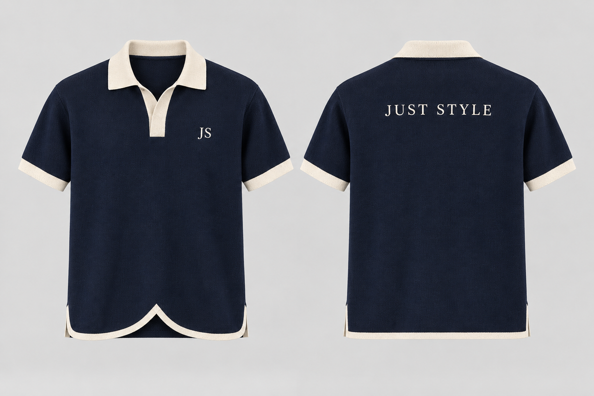 Just Style Official Men’s Navy Cream Split-Hem Knit Polo
