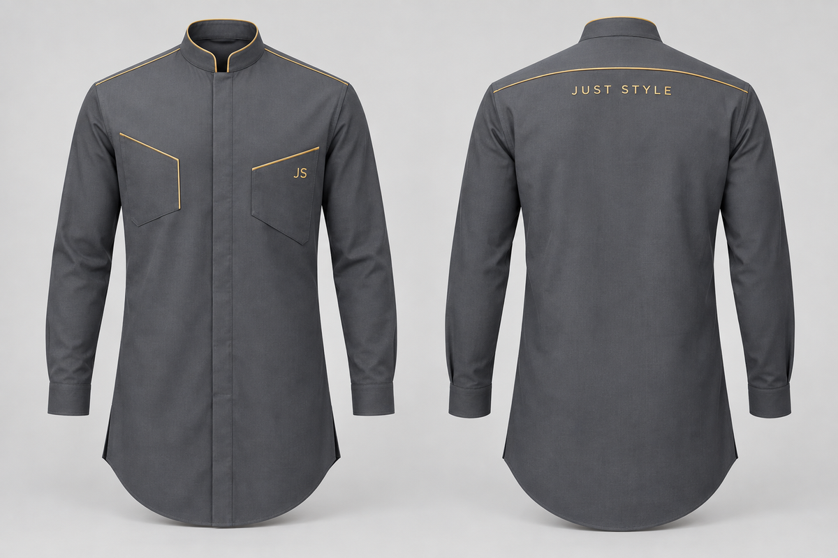 Just Style Official Men’s Slate Goldline Mandarin-Collar Shirt