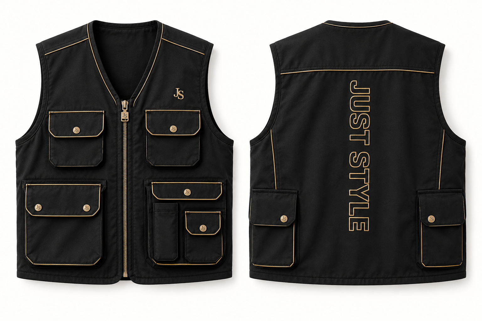 Just Style Noir Gold Utility Vest