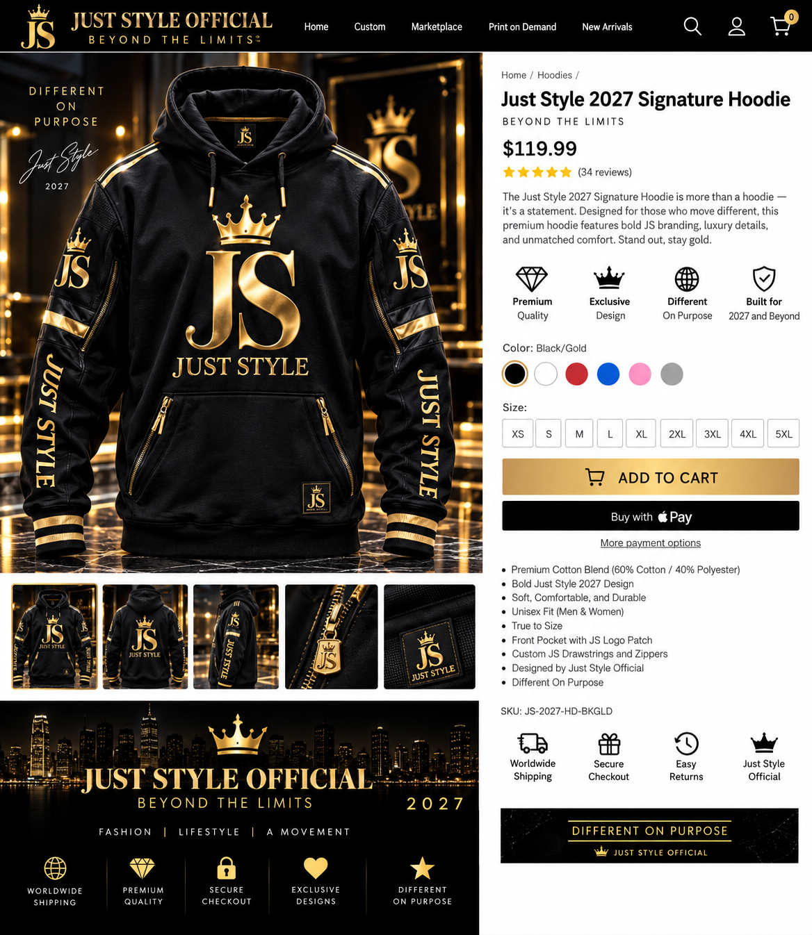 Just Style Official 2027 Signature Hoodie — Black/Gold
