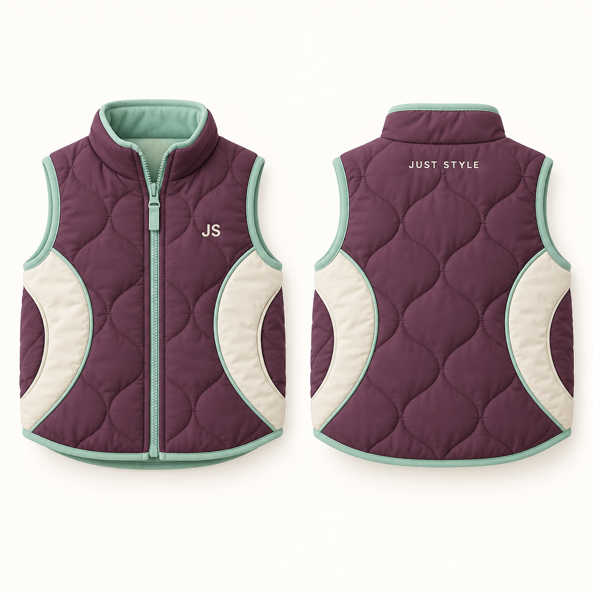 Just Style Official Baby Plum Cream Quilted Zip Vest