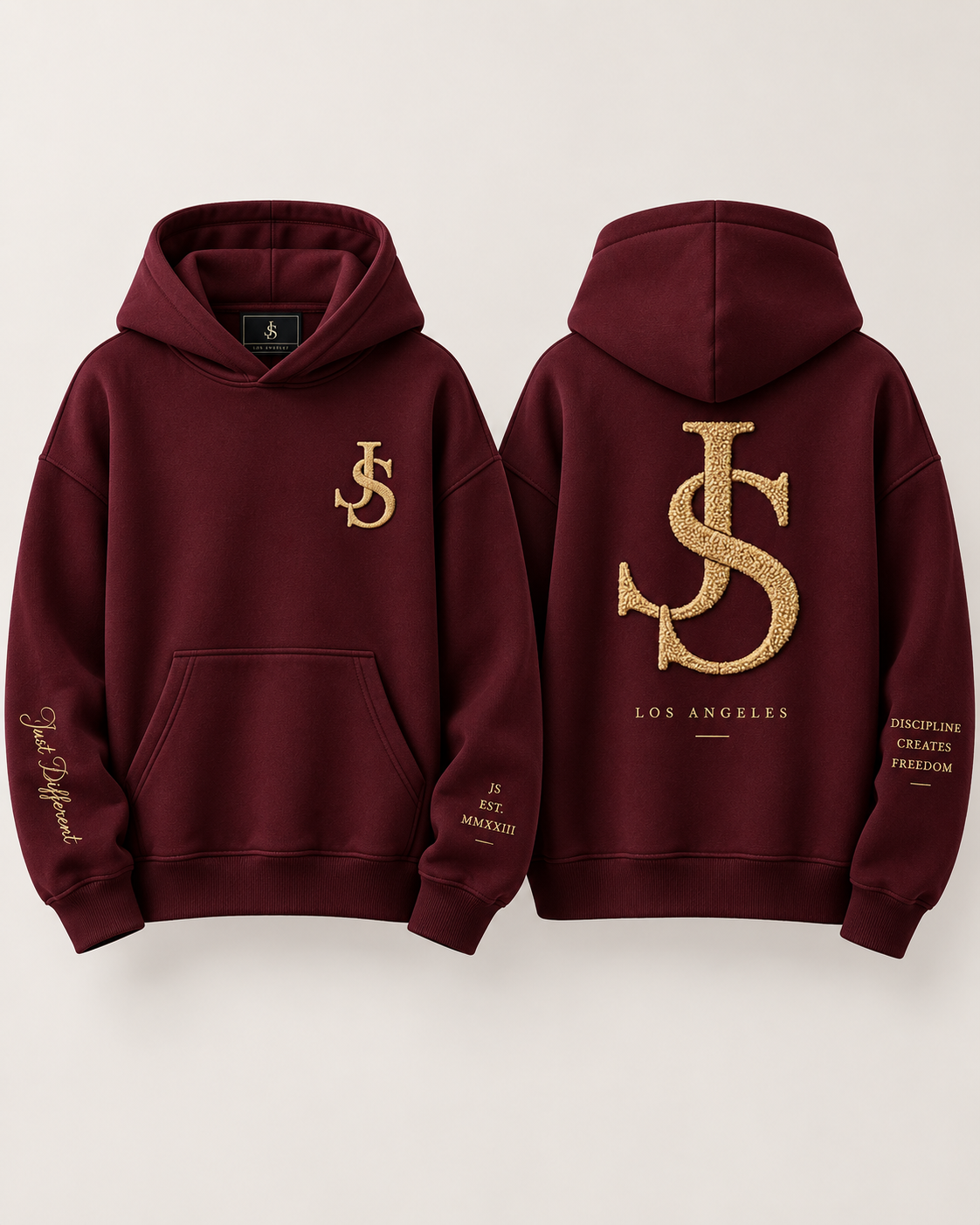 Just Style Official Burgundy Discipline JS Hoodie — Burgundy/Gold