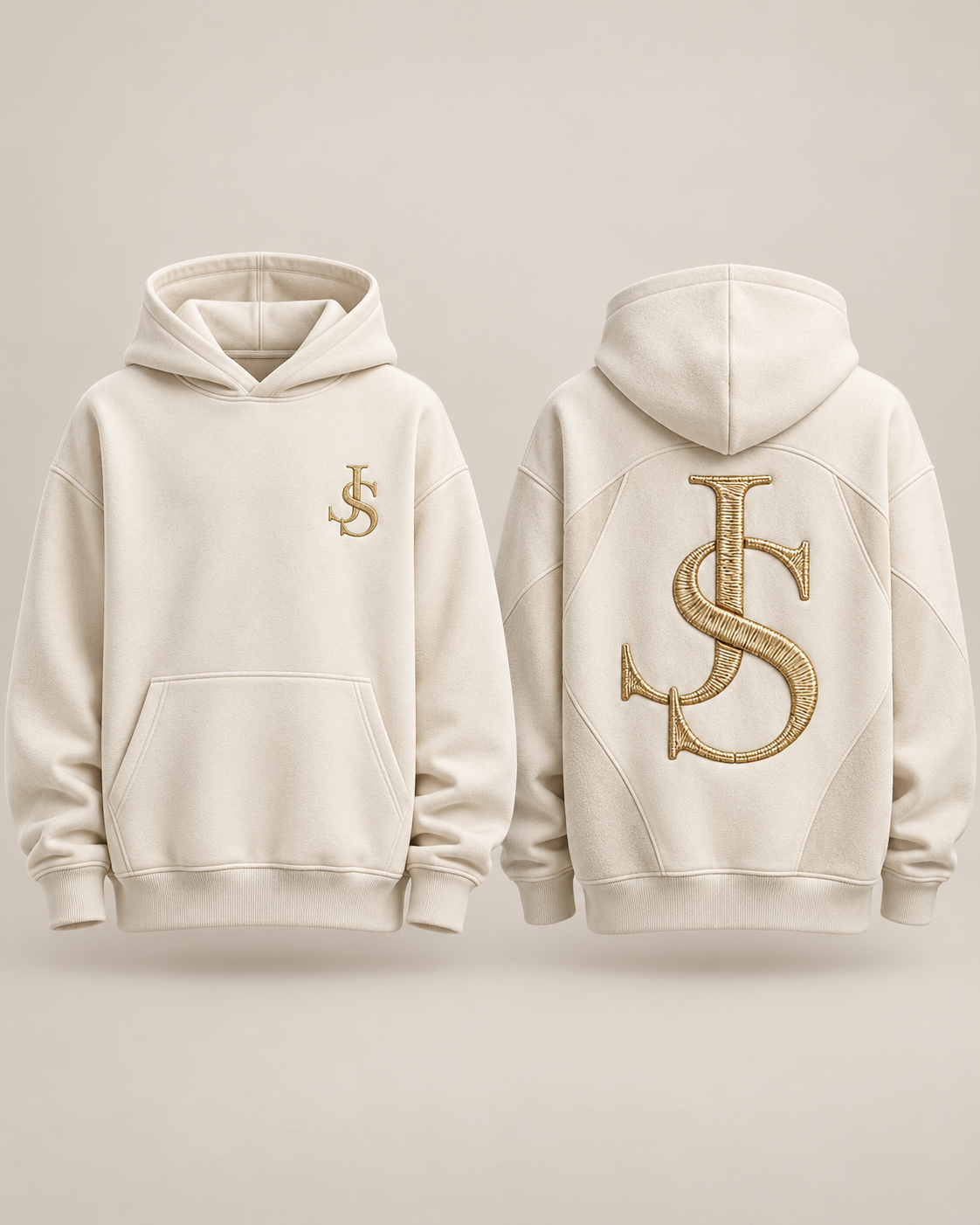 Just Style Official Ivory Crest JS Hoodie — Ivory/Gold