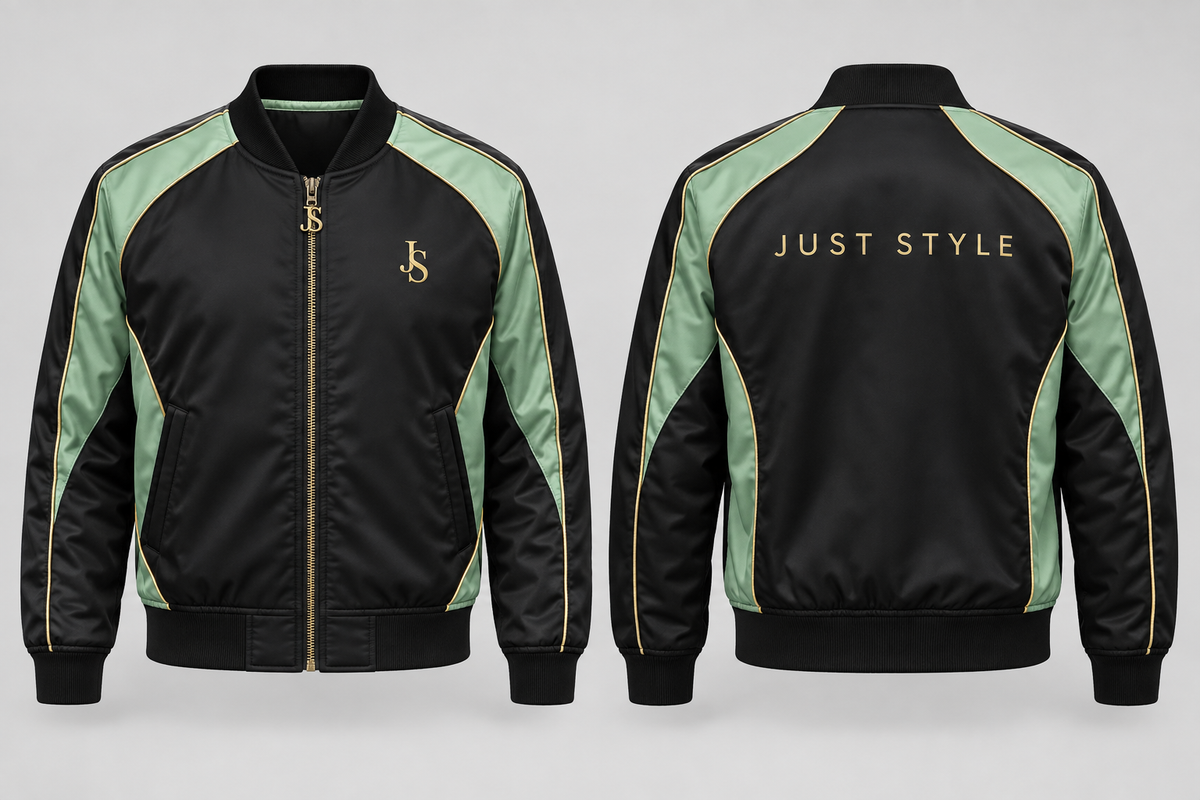 Just Style Official Obsidian Mint Flight Panel Bomber Jacket