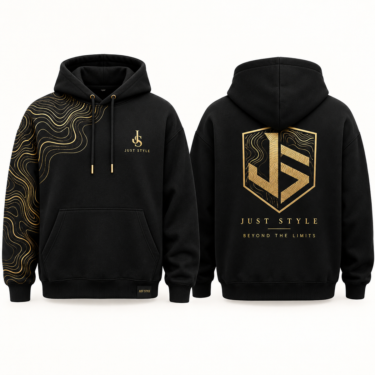 Just Style Official Topographic Wave JS Hoodie — Black/Gold