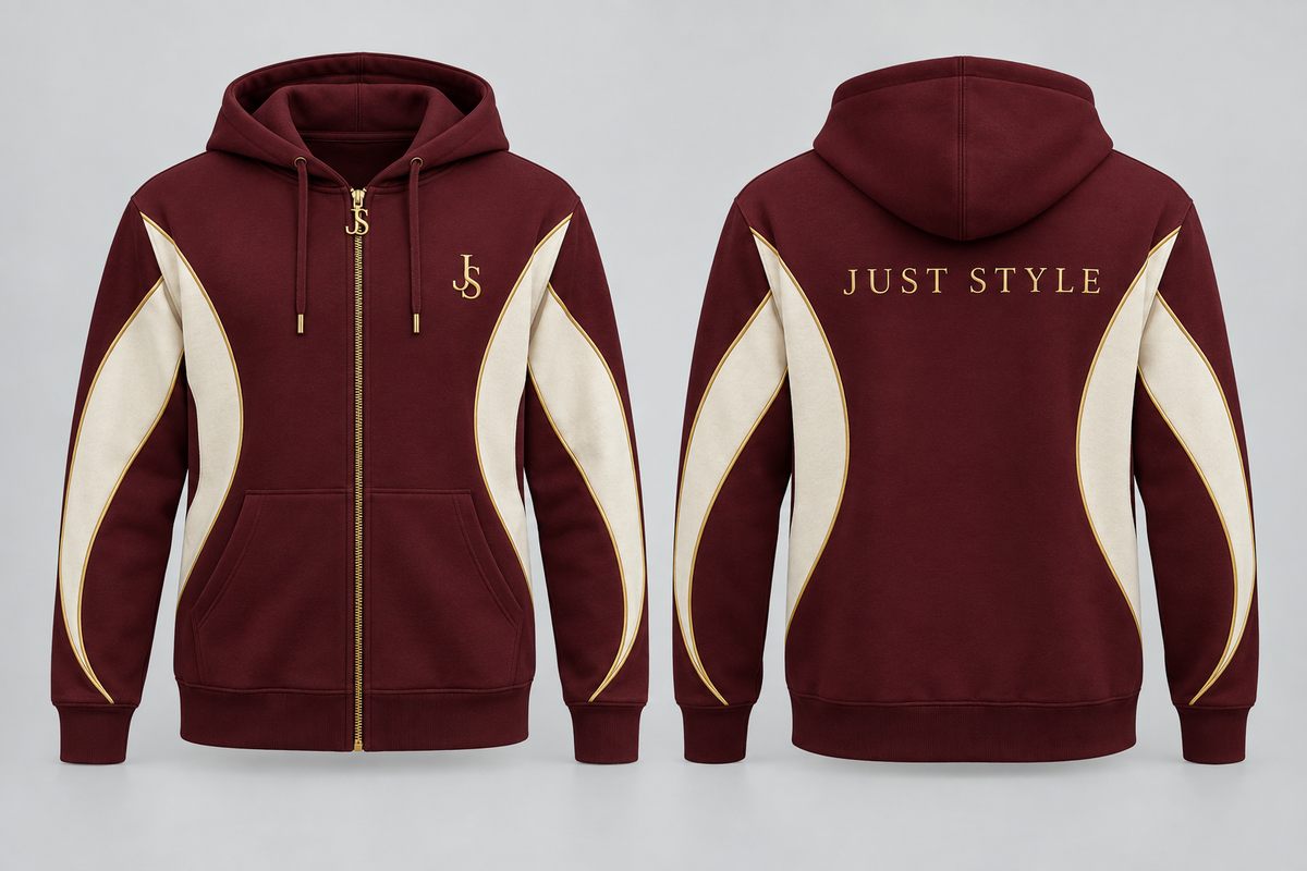 Just Style Official Wine Ivory Orbit Zip Hoodie