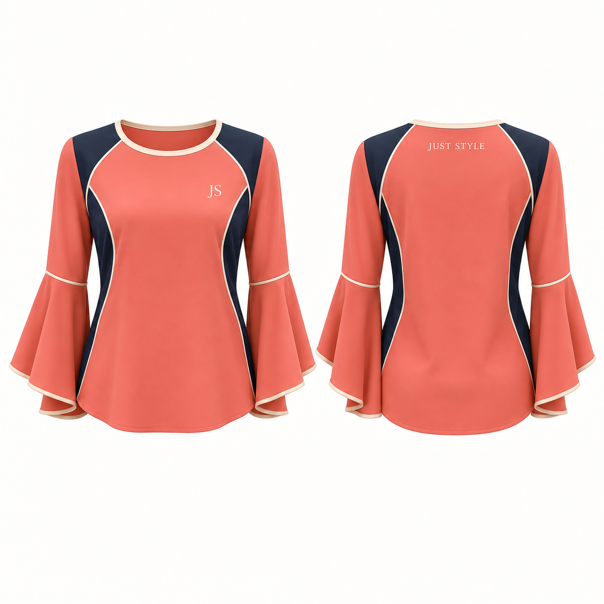 Just Style Official Women's Coral Navy Bell-Sleeve Blouse