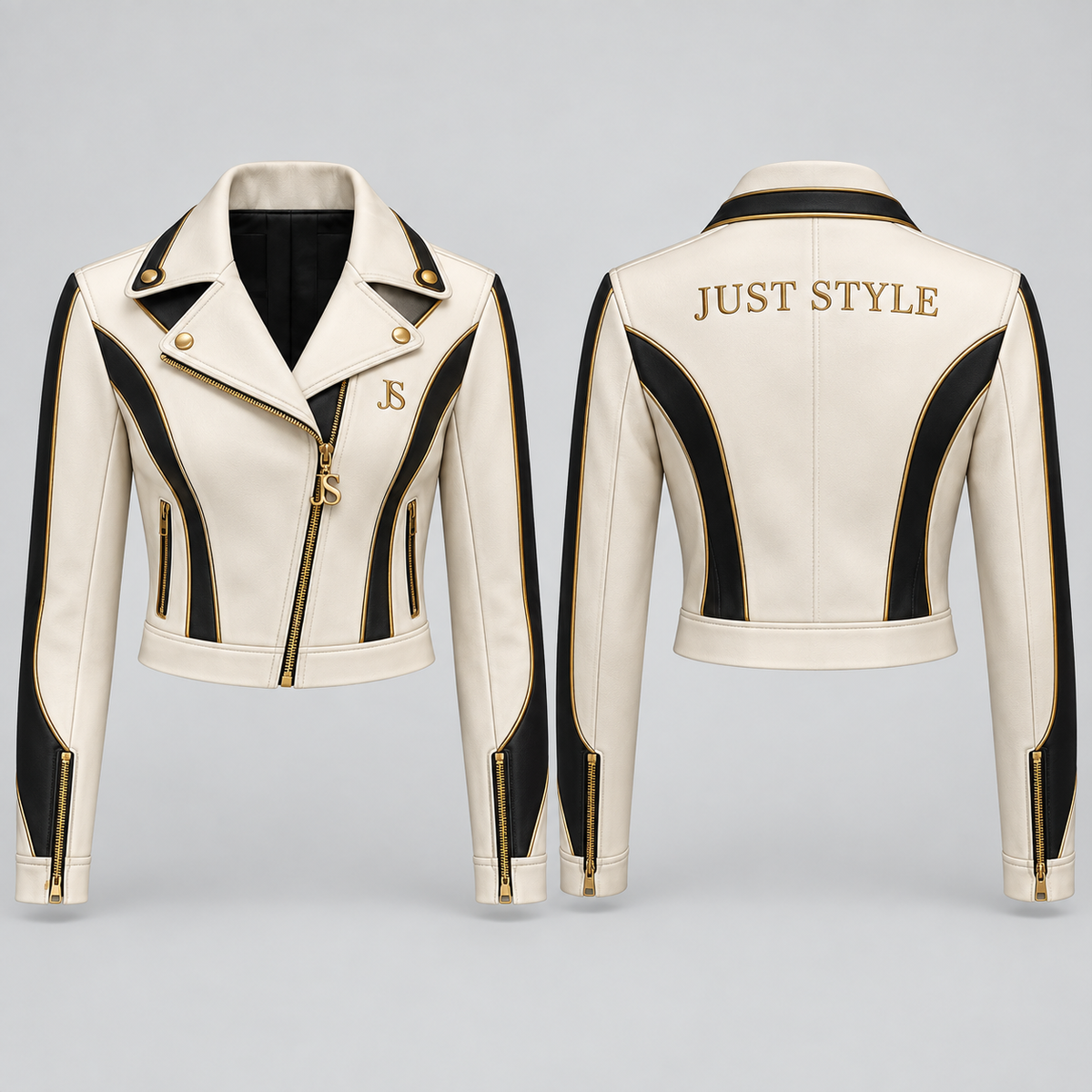 Just Style Official Women's Ivory Axis Cropped Moto Jacket