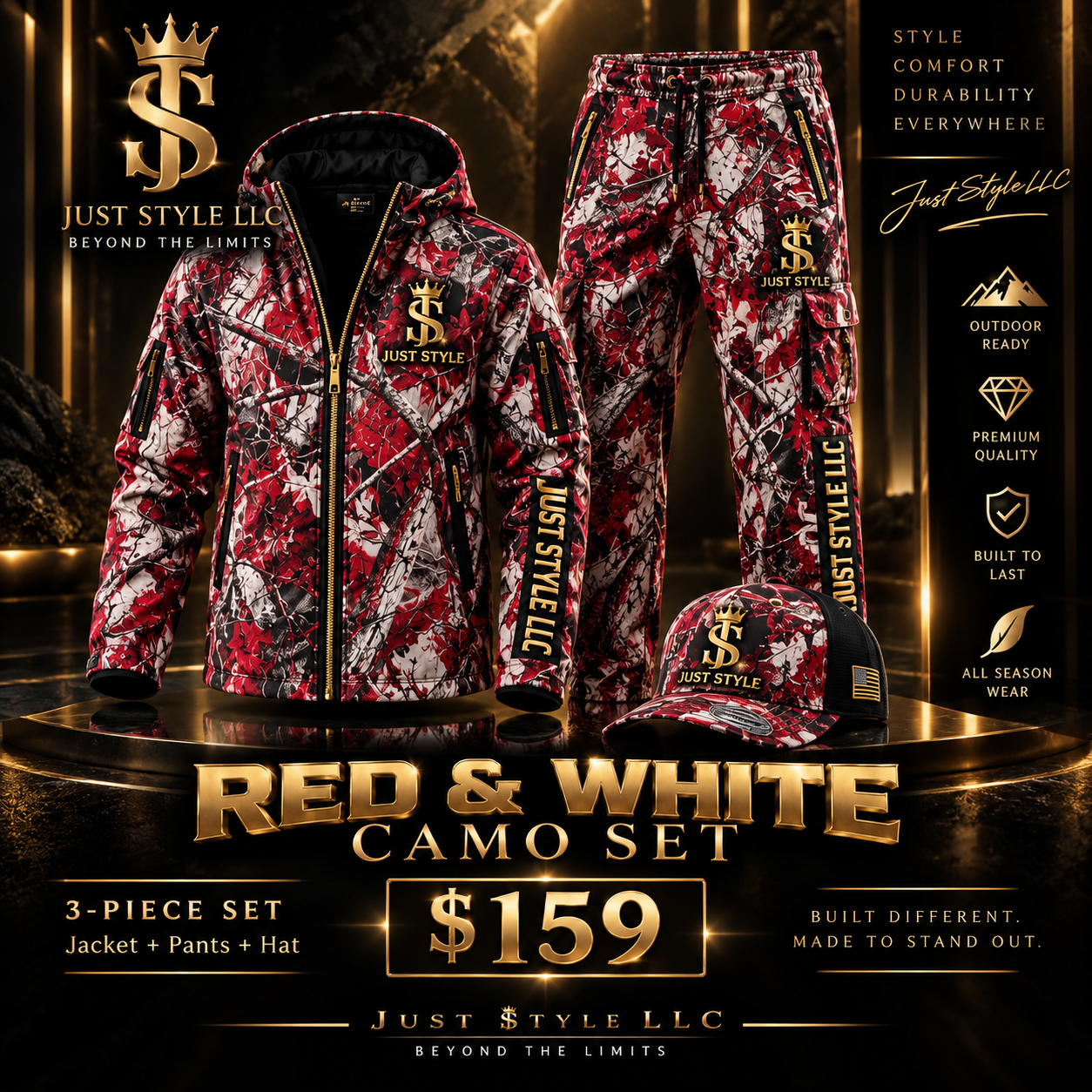 Just Style Red & White Camo 3-Piece Set