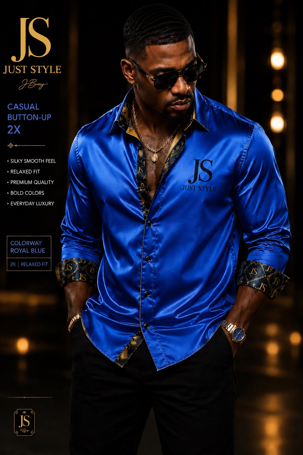 Just Style Royal Blue Signature Button-Up Shirt