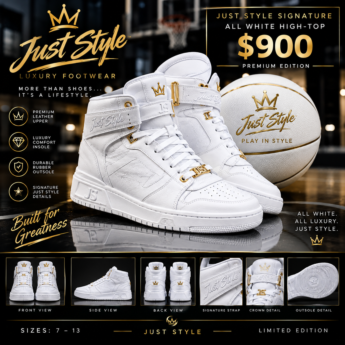 Just Style Signature All-White Basketball Luxury Set