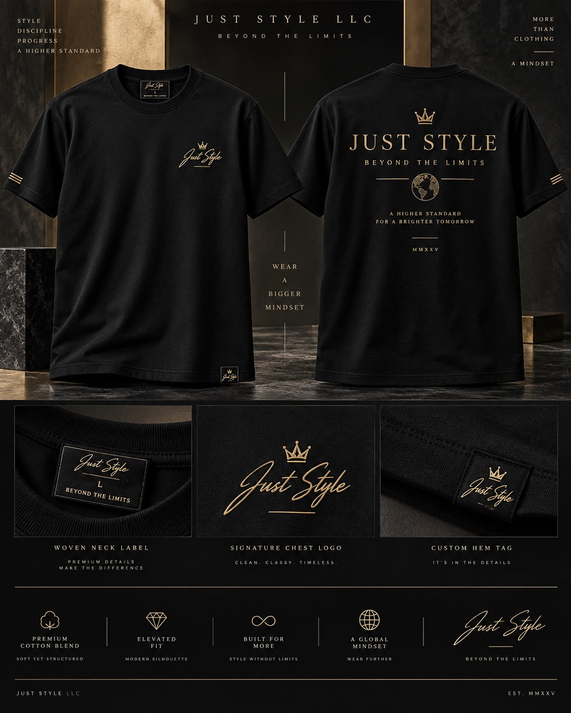 Just Style Beyond the Limits Signature Black & Gold T-Shirt