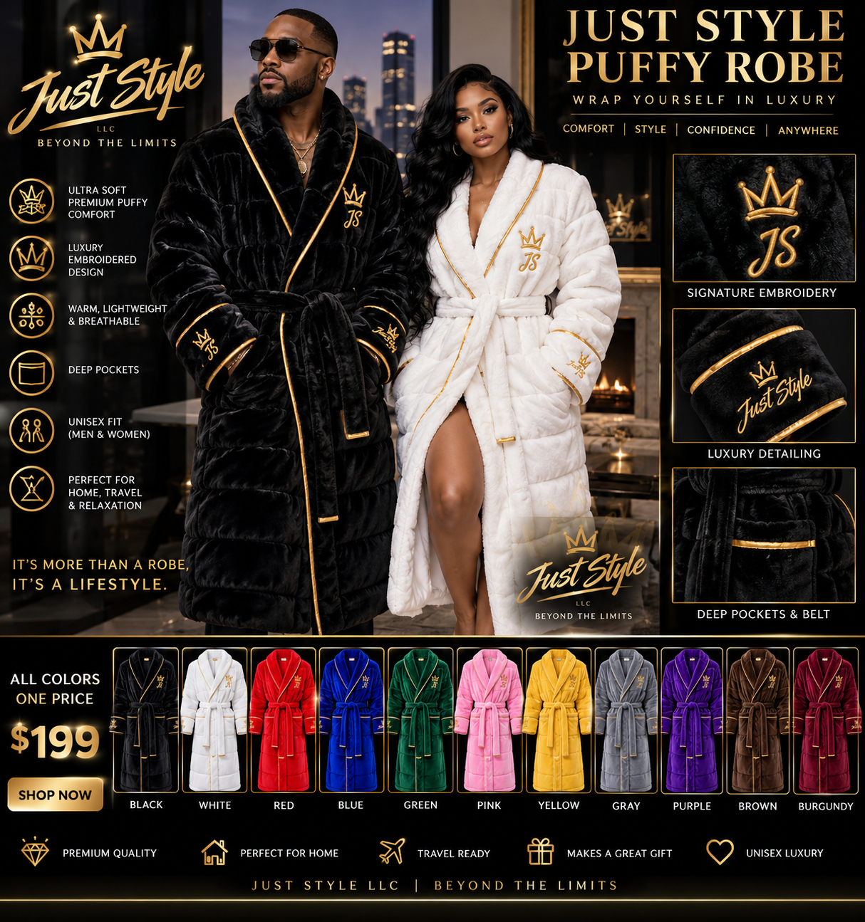 Just Style Signature Puffy Robe