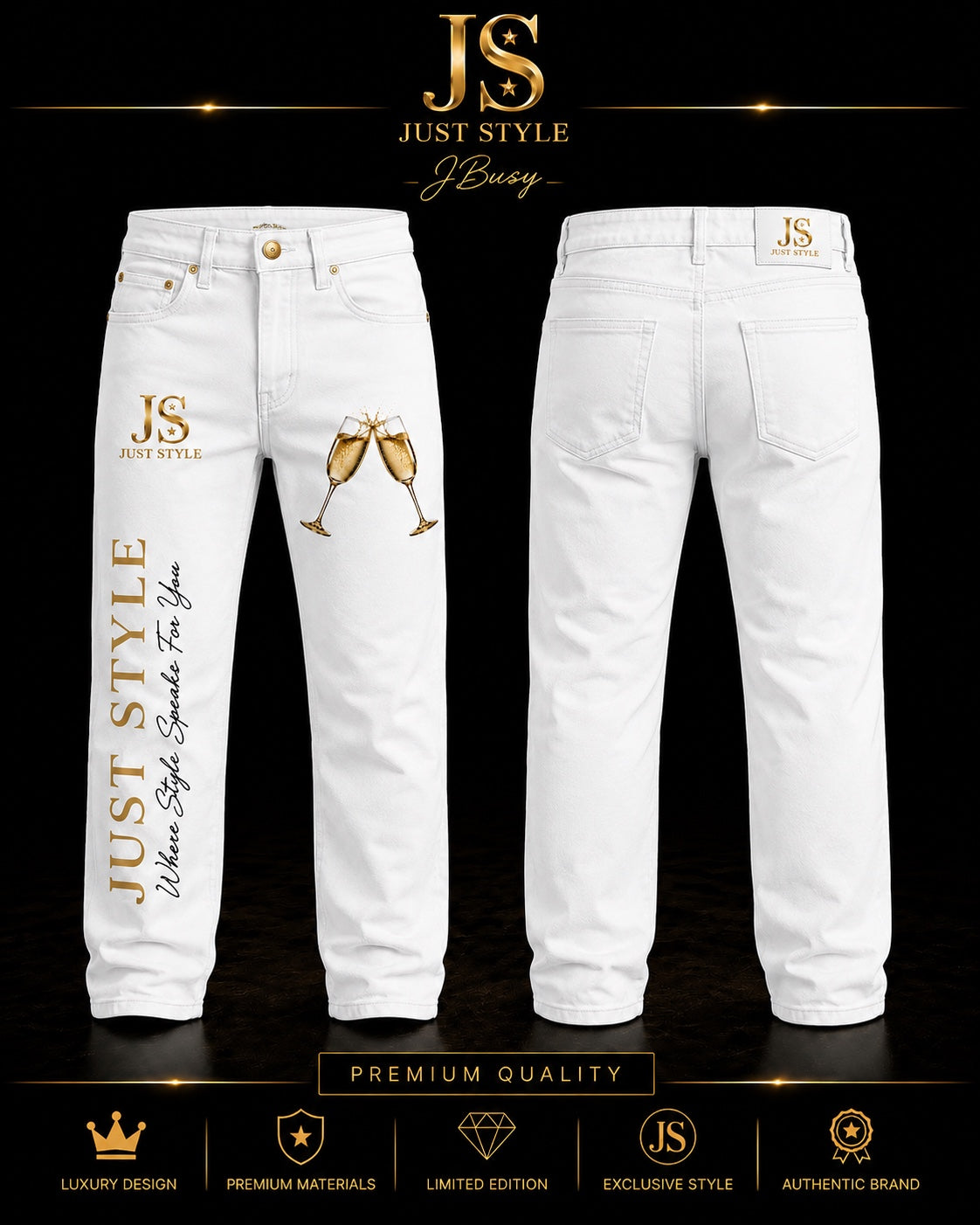 Just Style White & Gold Champagne Signature Jeans