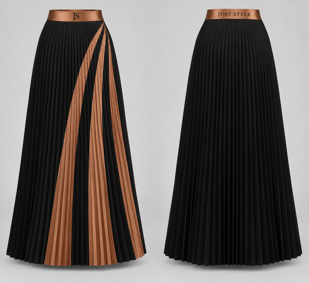 Just Style Official Women’s Black Copper Accordion-Pleat Maxi Skirt