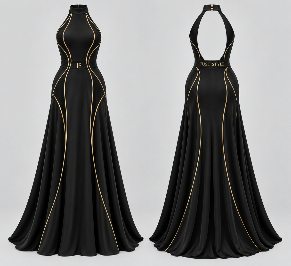 Just Style Official Women’s Black Goldline Halter Maxi Dress