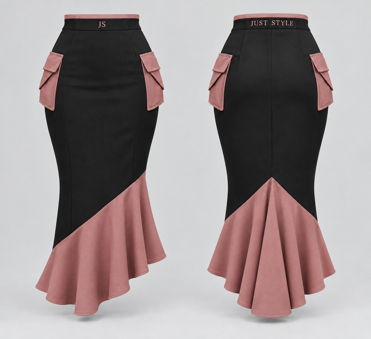 Just Style Official Women’s Black Rose Fishtail Cargo Skirt