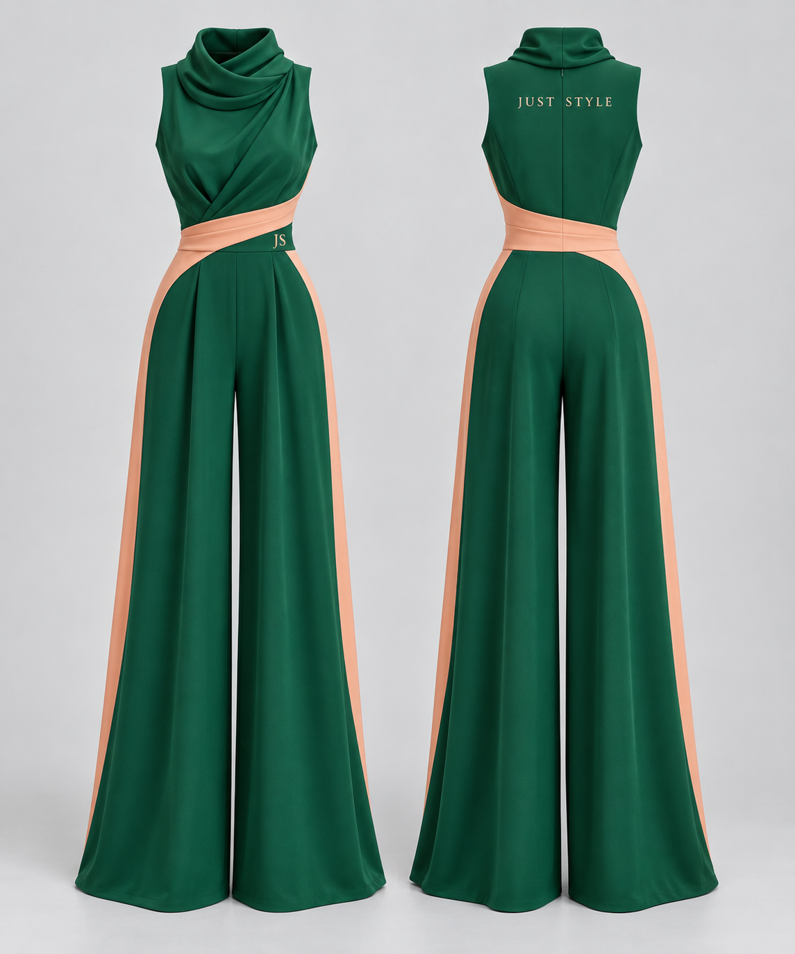 Just Style Official Women’s Emerald Peach Draped-Collar Jumpsuit
