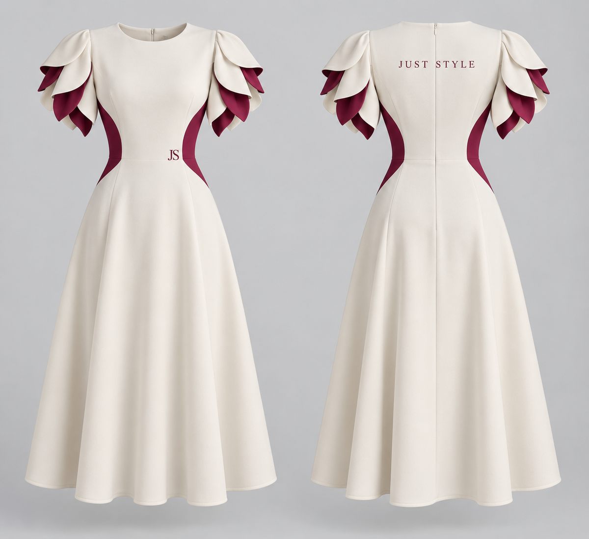 Just Style Official Women’s Ivory Berry Petal-Sleeve Midi Dress