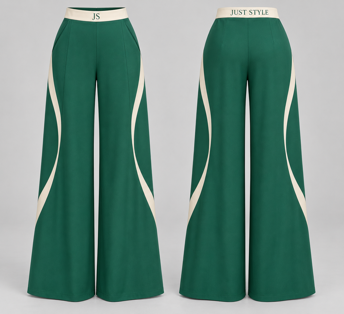 Just Style Official Women’s Jade Ivory Crescent-Seam Palazzo Pants
