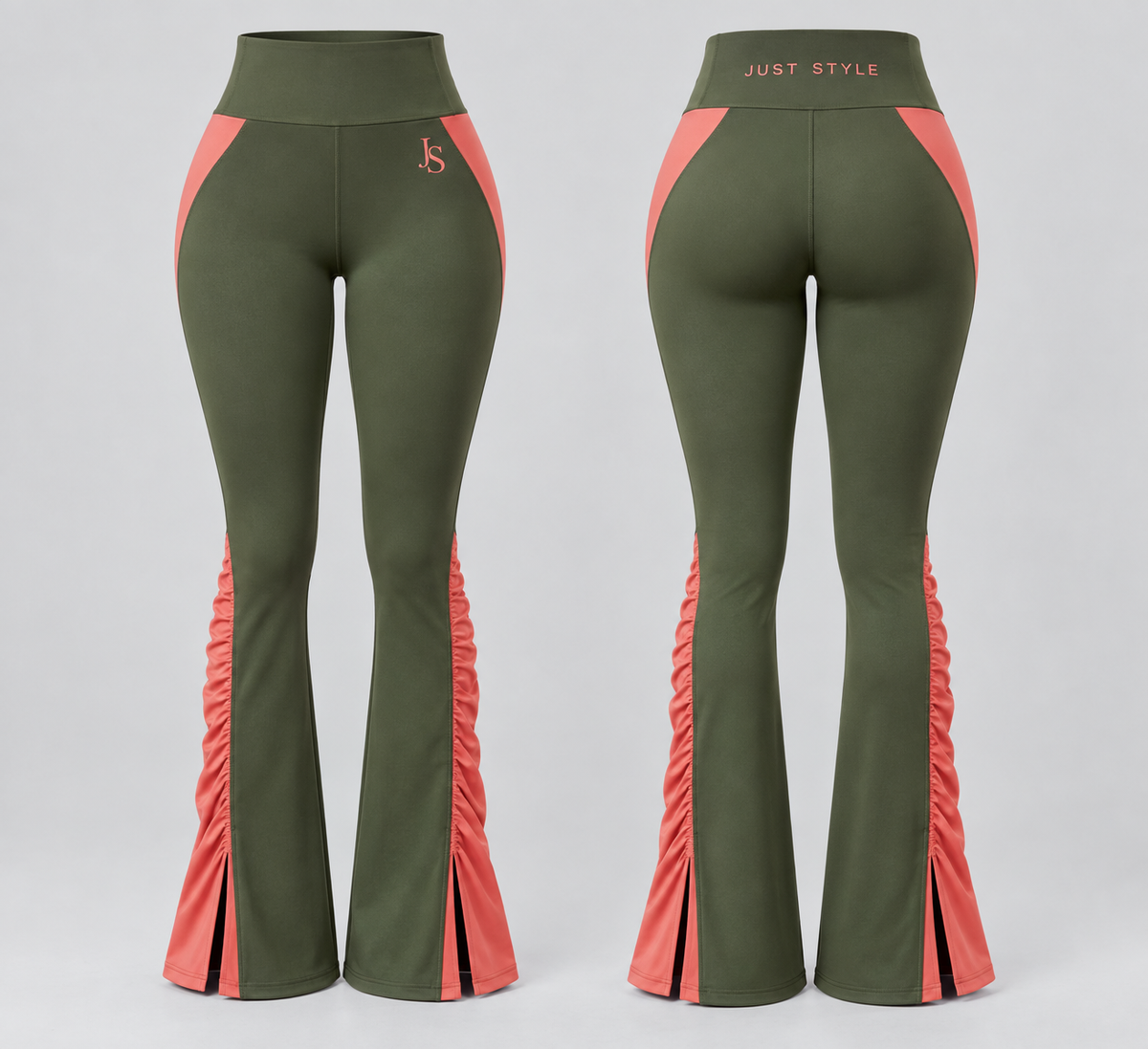 Just Style Official Women’s Moss Coral Ruched Flare Leggings