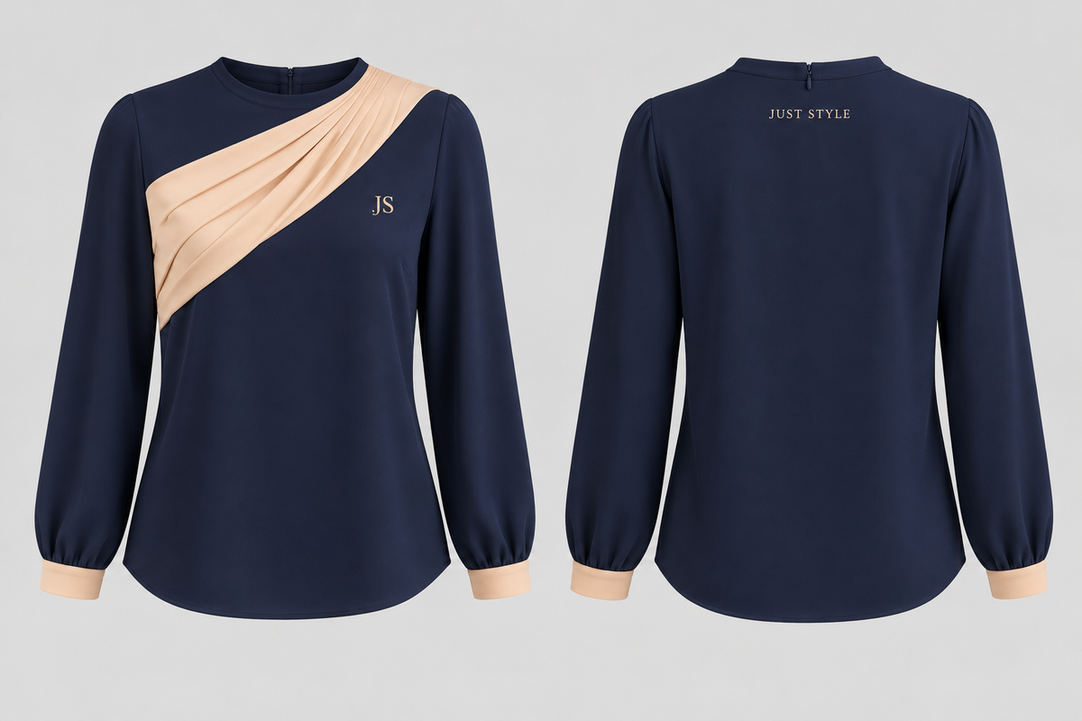 Just Style Official Women’s Navy Apricot Sail-Pleat Blouse