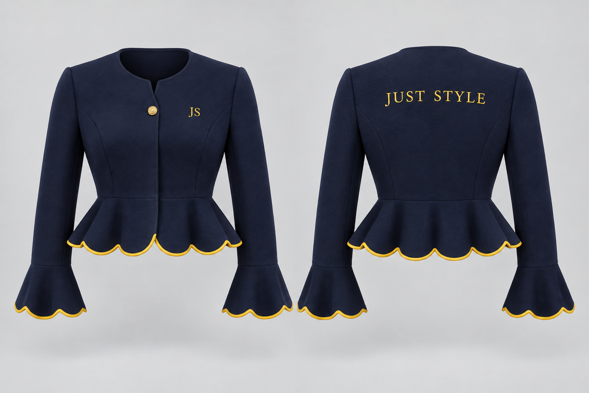 Just Style Official Women’s Navy Marigold Bell-Hem Cropped Jacket