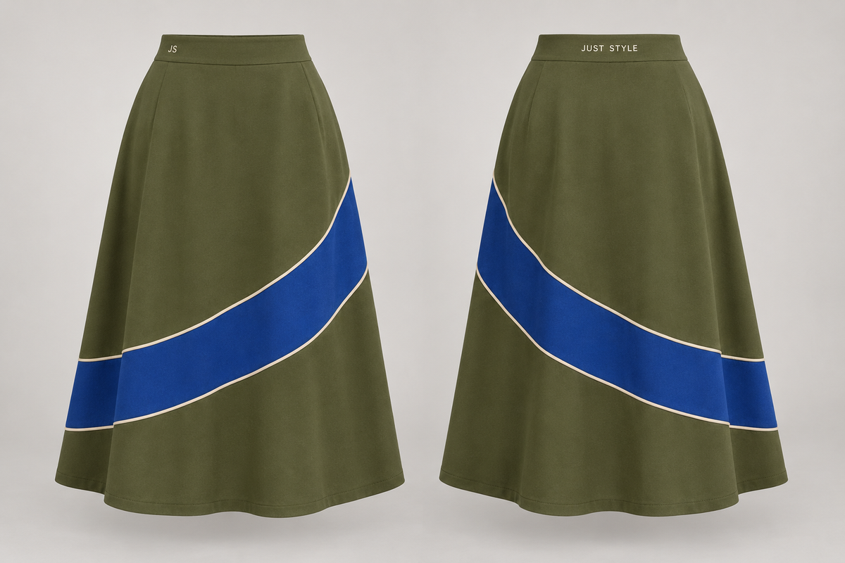 Just Style Official Women’s Olive Cobalt Double-Arc Midi Skirt