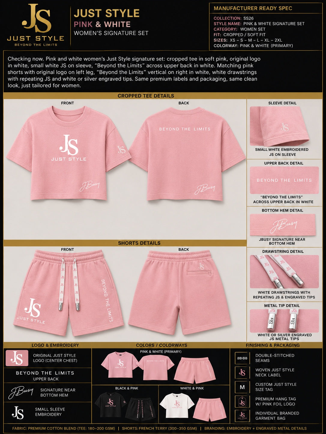 Just Style Women's Pink & White Signature Set