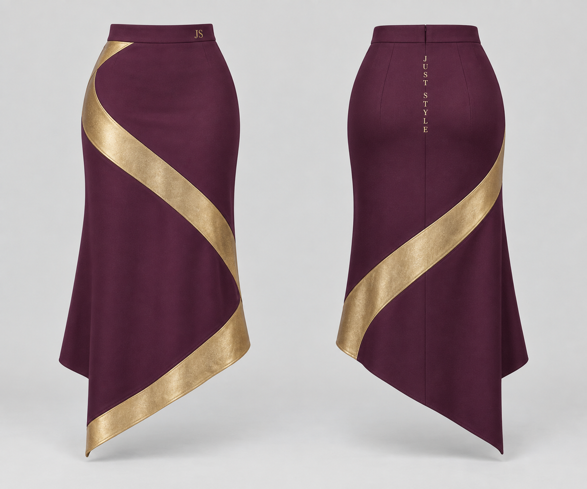 Just Style Official Women’s Plum Gold Spiral-Seam Midi Skirt