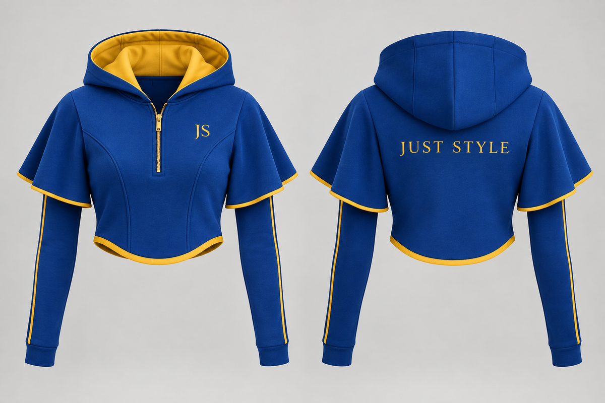 Just Style Official Women’s Sapphire Saffron Cape-Sleeve Cropped Hoodie