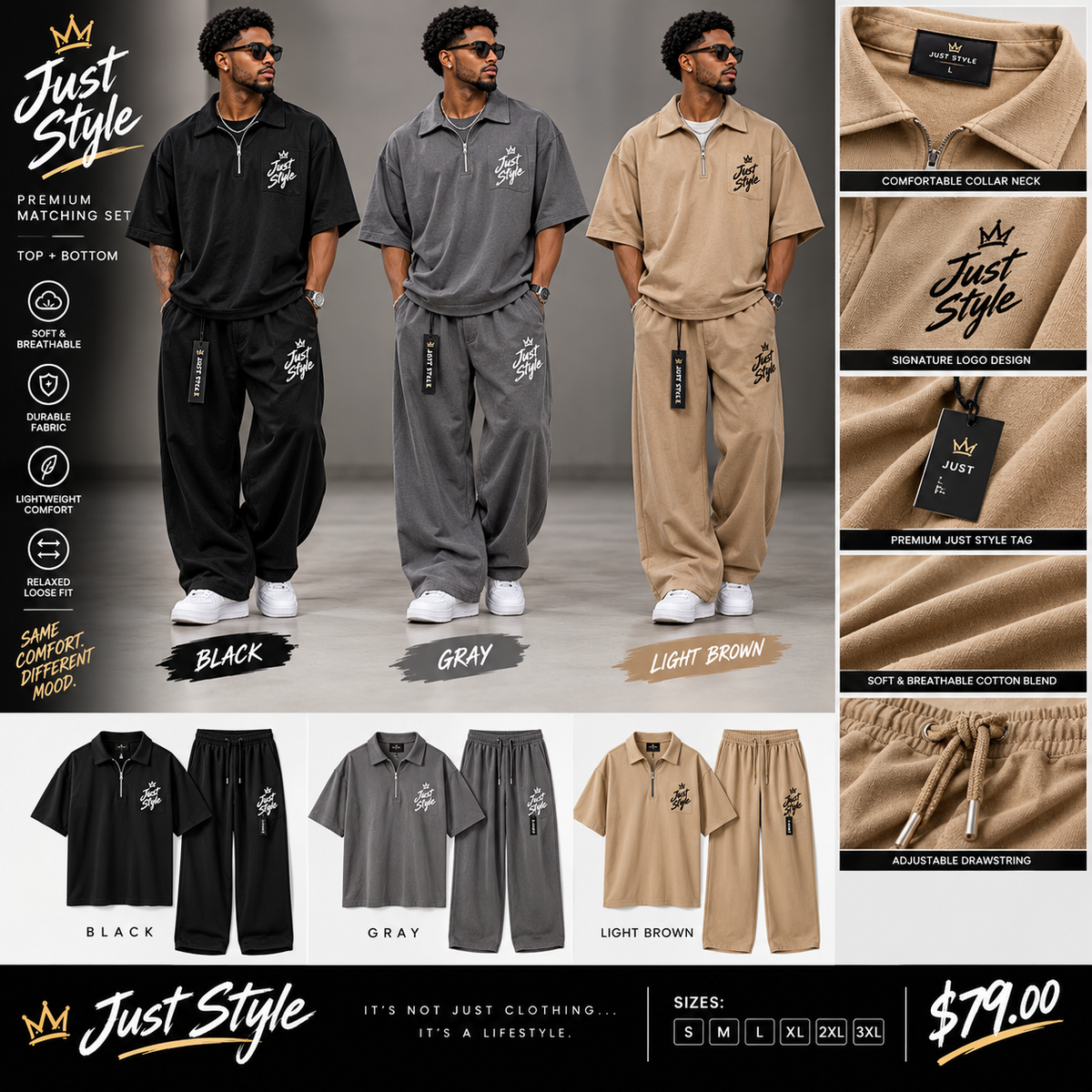 Just Style Classic Workwear Matching Set — Gray