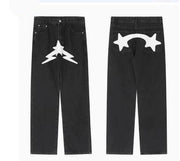 Men's Black Star Printed Baggy Jeans - Fashion Trend