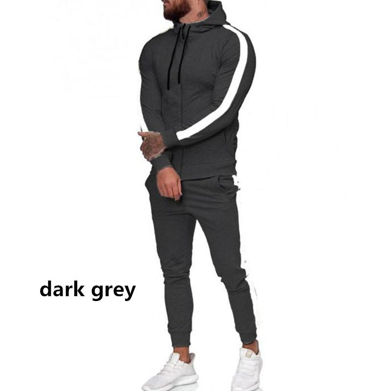 Men's Hooded Zip-Up Athletic Tracksuit Set