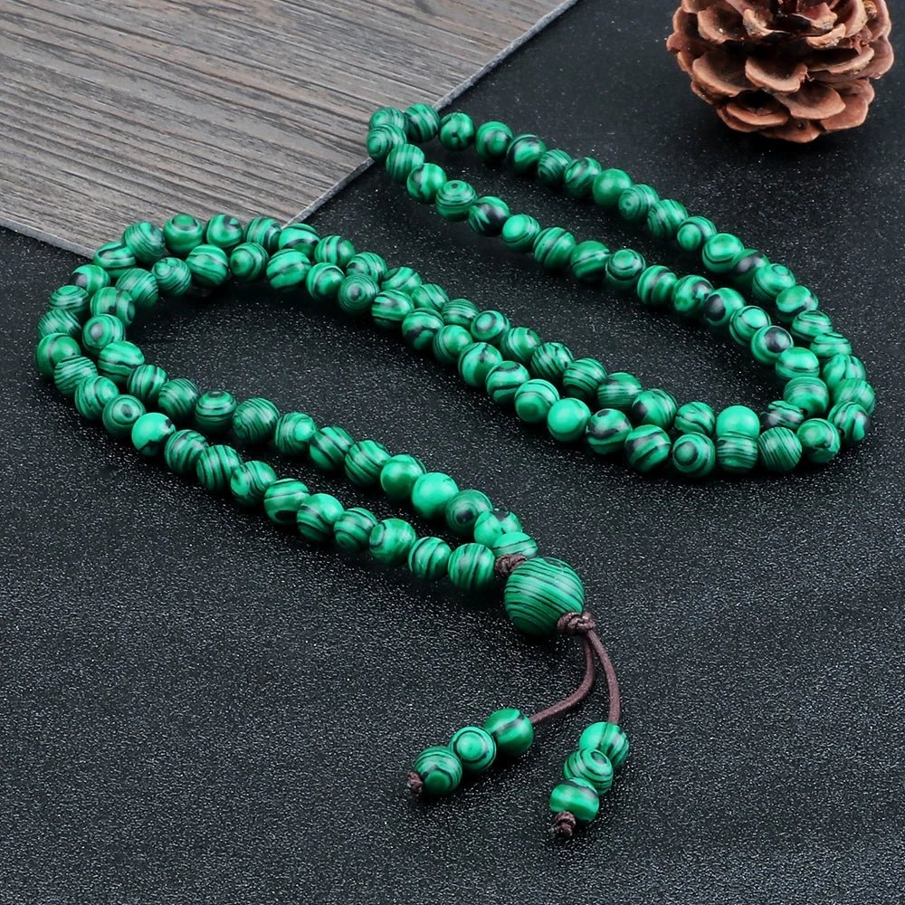 Men's Natural Stone Malachite 108 Beaded Necklace