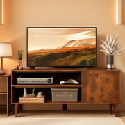 Mid Century TV Stand for 55 Inch TV Brown Wood Entertainment Center With Storage