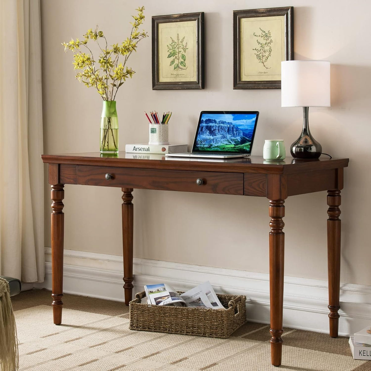 Mission Oak Finish Desk 48Inch Solid Wood Keyboard Drawer