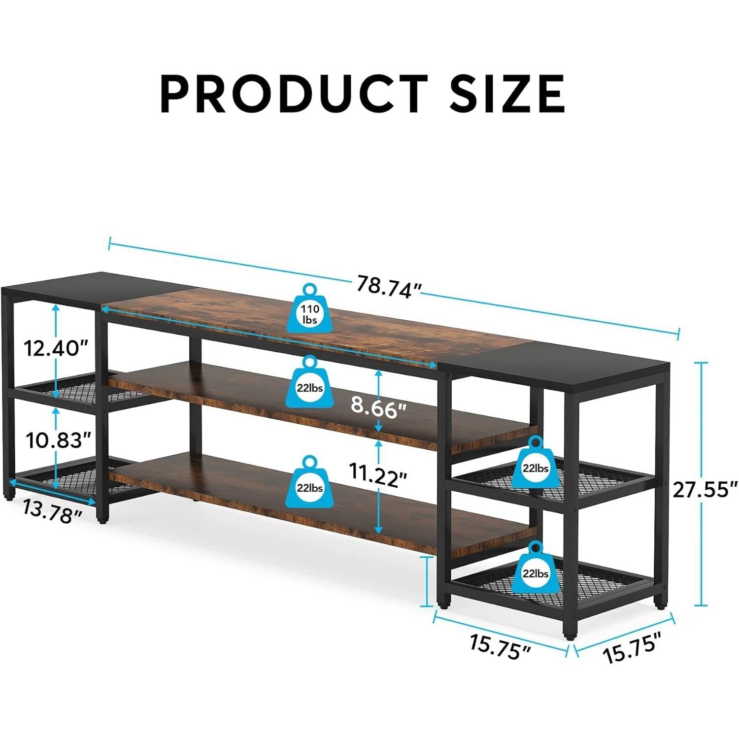 Modern Industrial Metal Wood TV Stand Entertainment Center for TV up to 85-inch