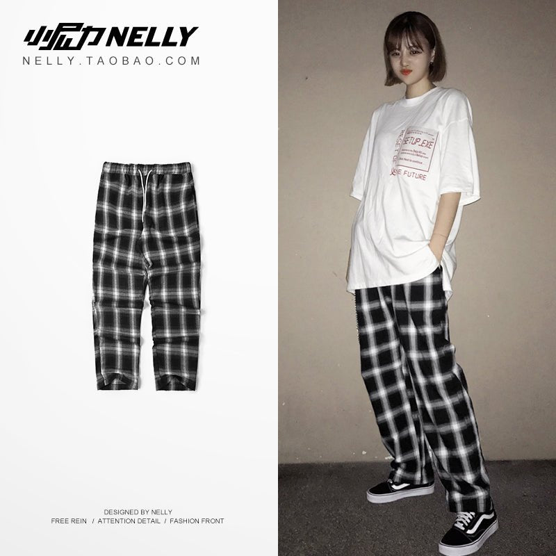 Nine-Point Pants, Plaid Pants, Harem Pants, Straight Pants