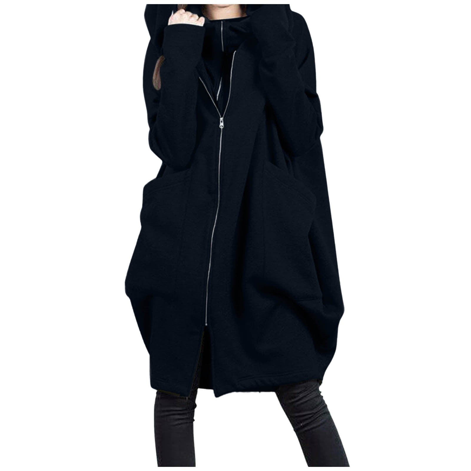 Plus Size Solid Full Zip Hoodie Blazer Jacket for Women