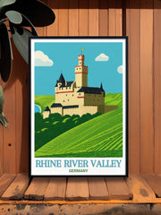 Rhine River Valley Modern Travel Posters Marksburg Castle Stunning Wall Art Germany Ideal Living Room Decor