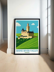 Rhine River Valley Modern Travel Posters Marksburg Castle Stunning Wall Art Germany Ideal Living Room Decor