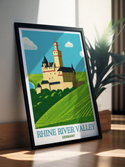 Rhine River Valley Modern Travel Posters Marksburg Castle Stunning Wall Art Germany Ideal Living Room Decor